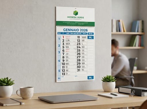Calendario da muro personalizzato con la testata stampata direttamente, senza adesivo